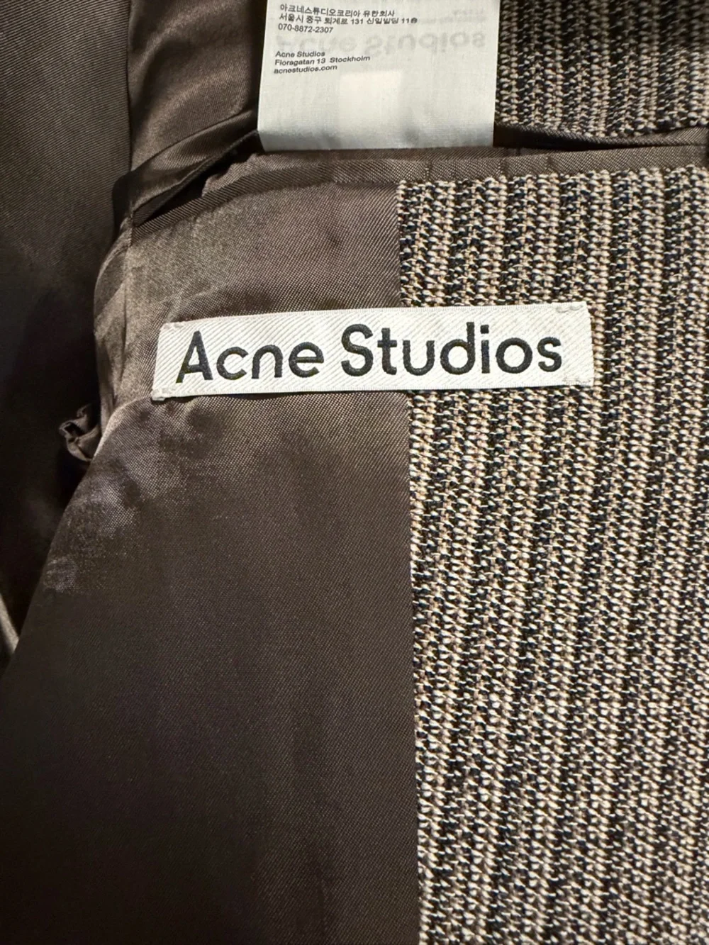 Acne Studios Multi Taupe Pinstripe Wool Blazer EU 32 / US 0 - Picture 4 of 7